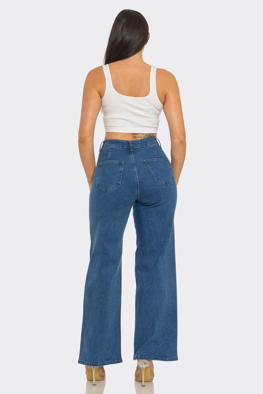 Rhinestone Embellished High-Rise Wide-Leg Jeans