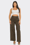 Leopard Print High-Rise Stretch Wide Leg Jeans