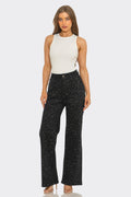 Rhinestone High-Rise Wide Leg Jeans – Black