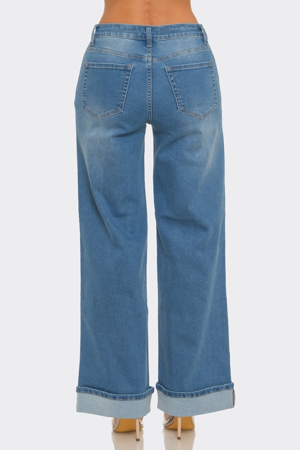 LA1592-HIGH RISE CUFFED WIDE LEG JEANS