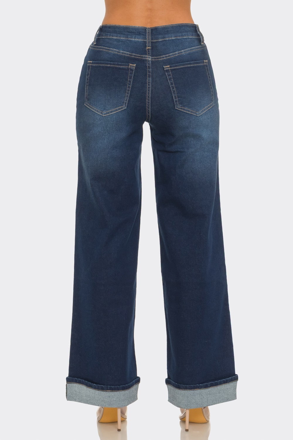 LA1592-HIGH RISE CUFFED WIDE LEG JEANS