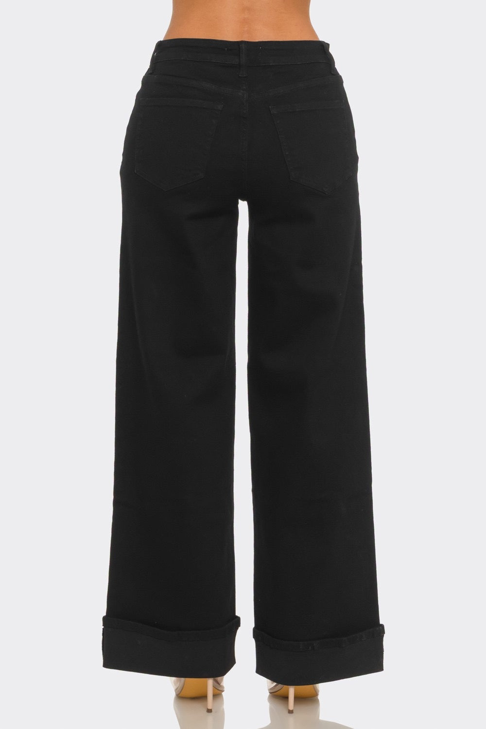 LA1592-HIGH RISE CUFFED WIDE LEG JEANS