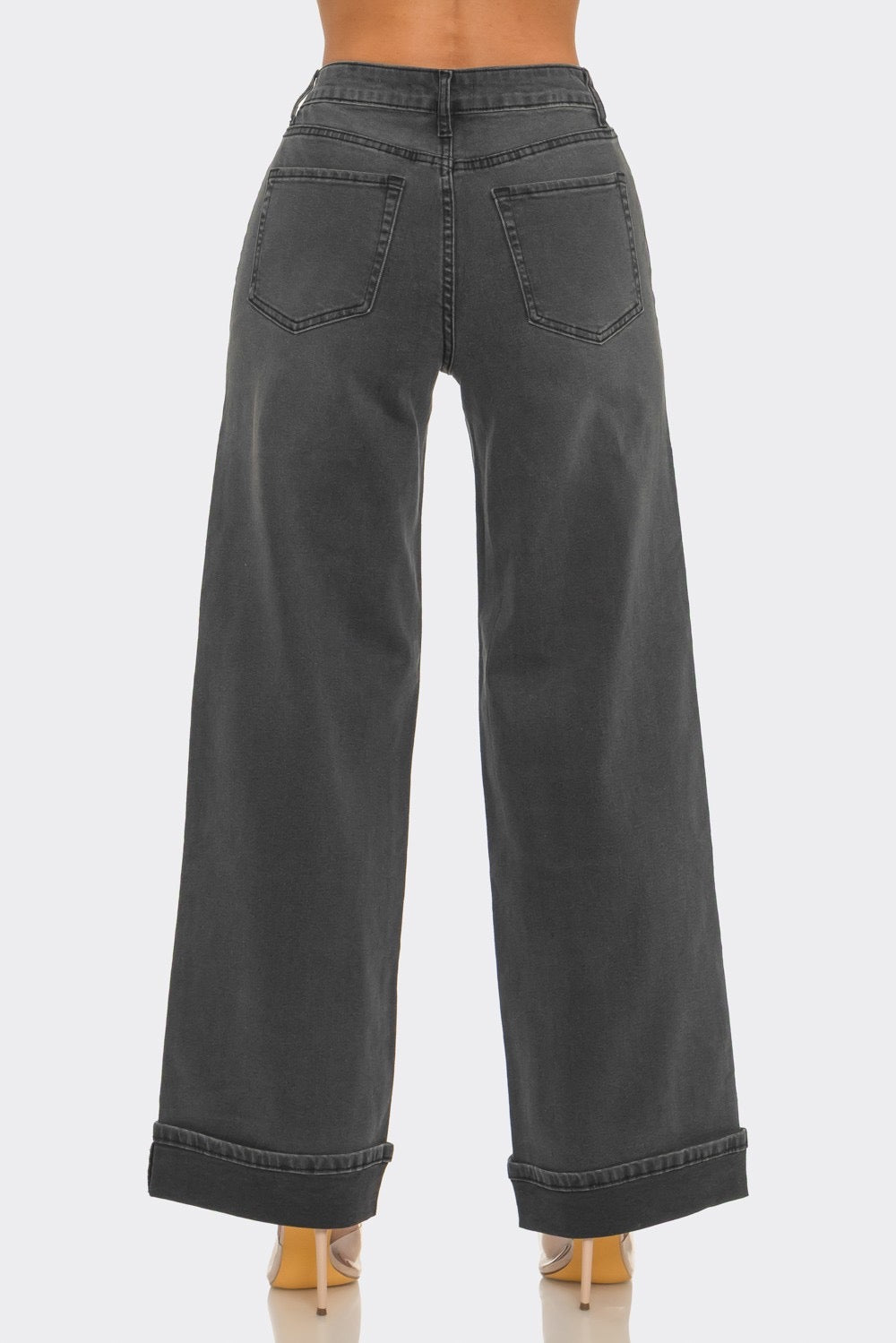 LA1592-HIGH RISE CUFFED WIDE LEG JEANS