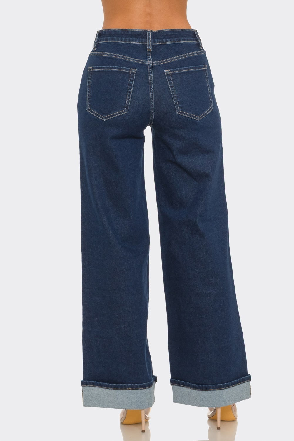 LA1592-HIGH RISE CUFFED WIDE LEG JEANS