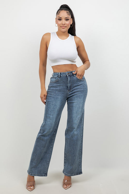 Glitter High-Rise Stretch Wide Leg Jeans
