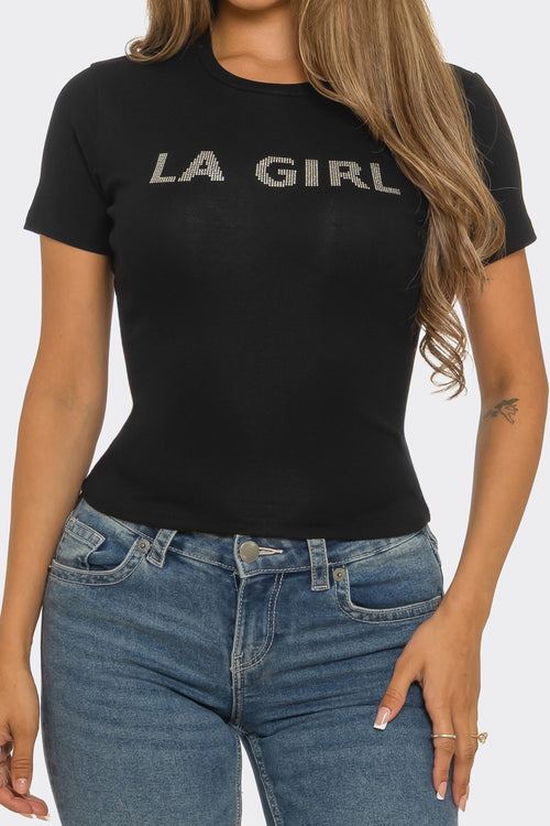 L.A. Girl Rhinestone Logo Fitted Tee