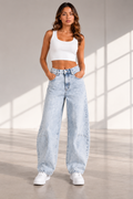 HIGH-RISE STRETCH BARREL LEG JEANS